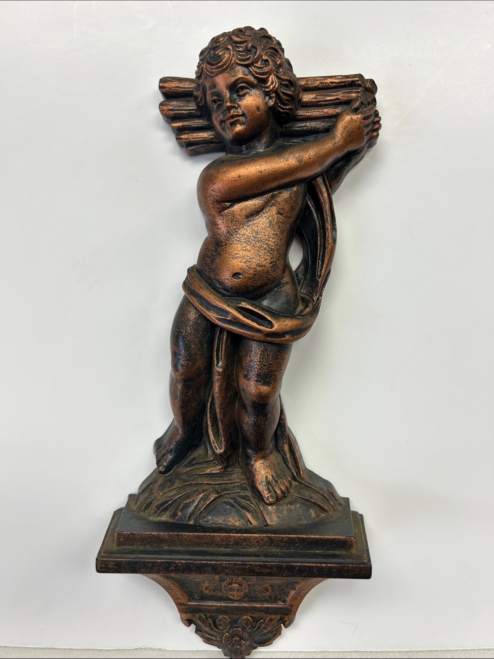 Vintage 69’ copper look hard plastic 10.5” Cherub wall decor Dart Industries